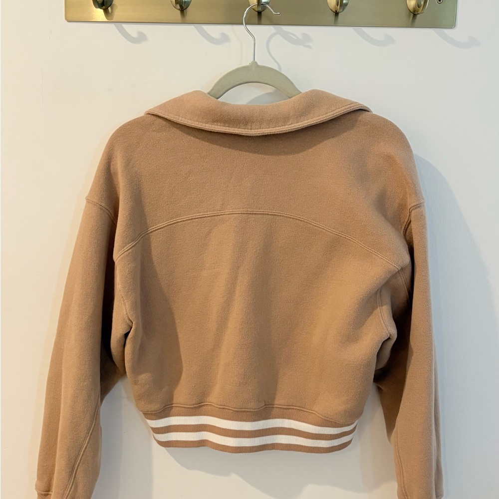aerie Tan Cropped Pullover Jacket with Contrast Stripes - Picture 2 of 3